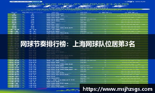 网球节奏排行榜：上海网球队位居第3名