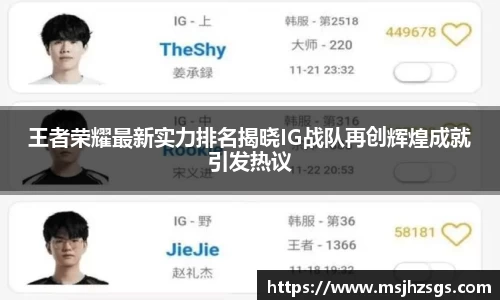 王者荣耀最新实力排名揭晓IG战队再创辉煌成就引发热议
